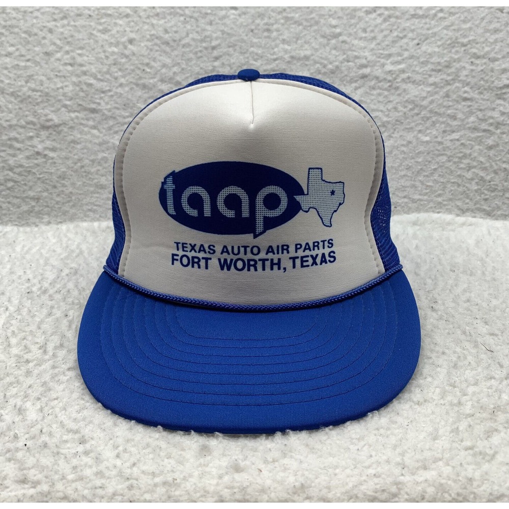 VTG Texas Auto Air Parts Trucker Hat Mens Snapback White Blue Fort Worth Texas